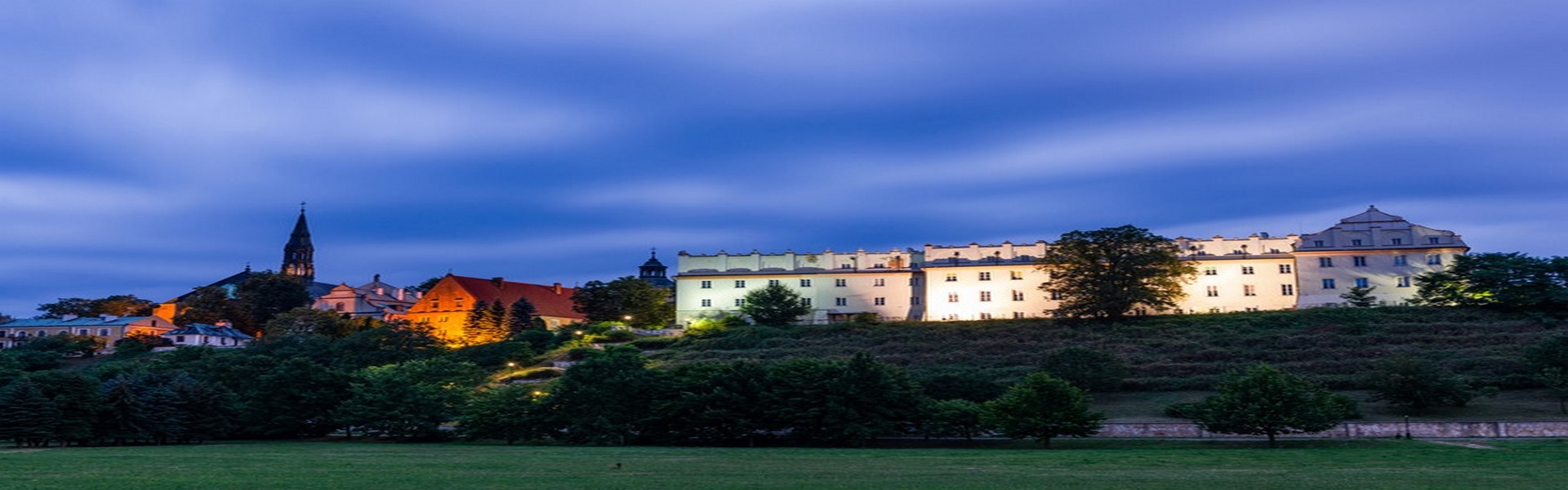 Sandomierz Panoramic Townscape Illuminated at Early Morning.