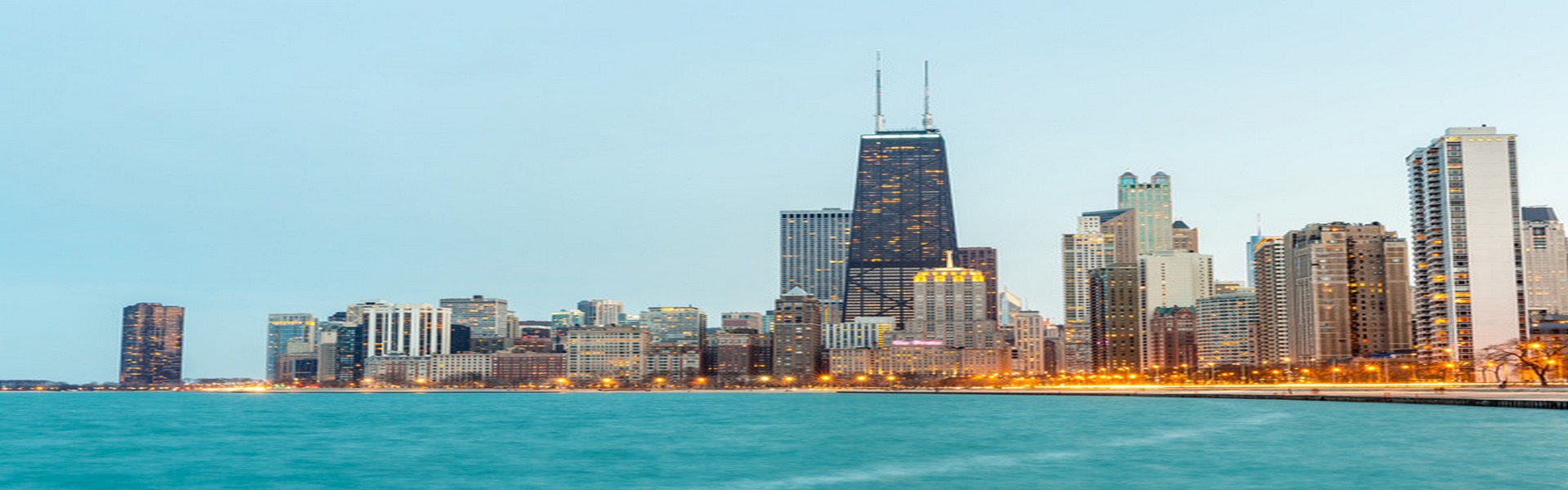 Chicago downtown and Lake Michigan at dusk