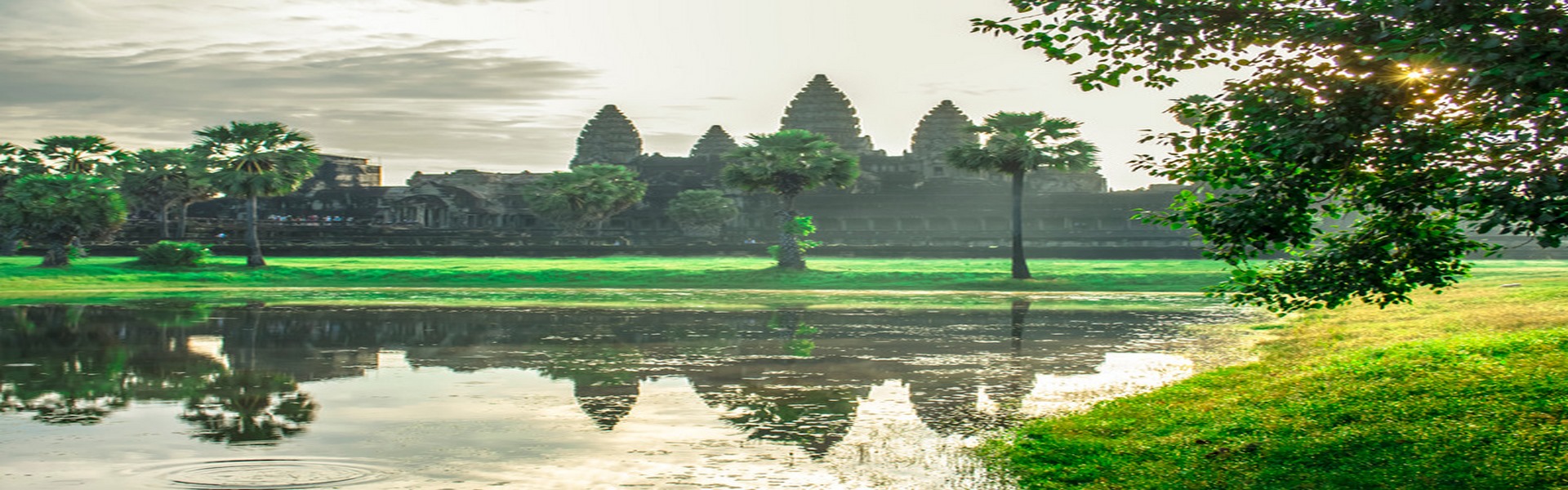 view of the temple de Angkor Wat in Camboya at sunrise.