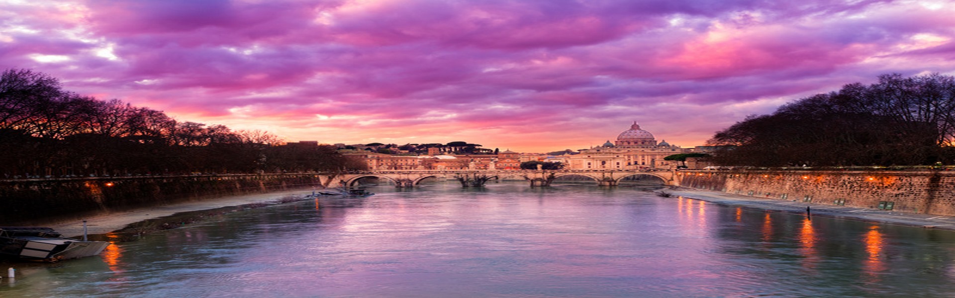 Vatican city, view from TIber river and on the background  St Peter's basilica. Picture take at dusk. HDR image.